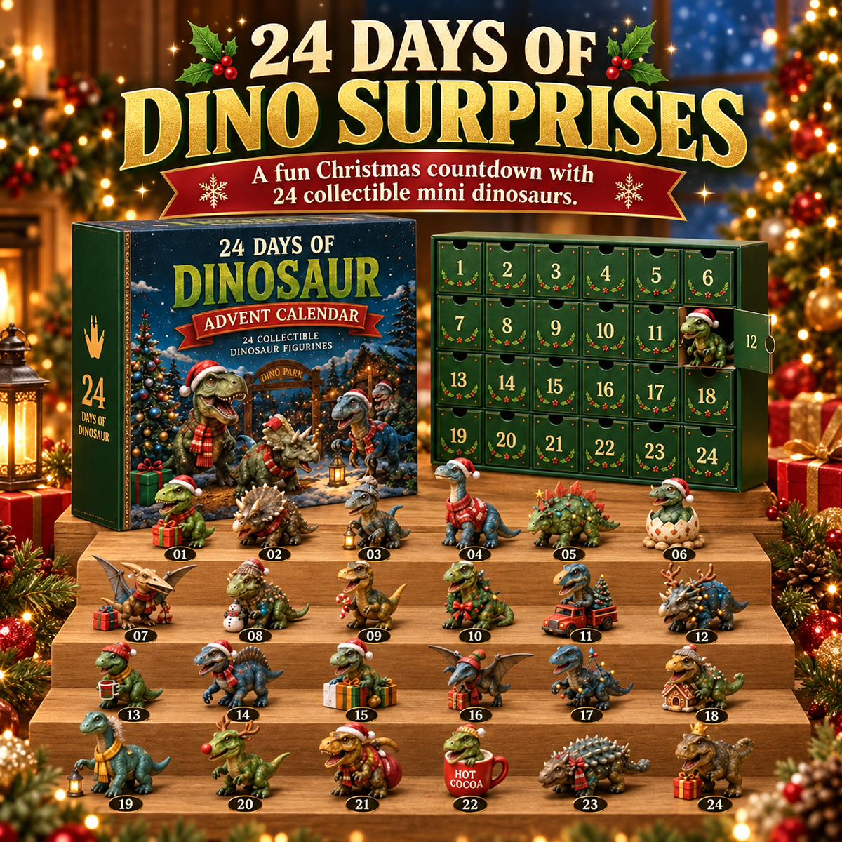 24 Collectible Dino Figurines &Holiday Surprises🎁
