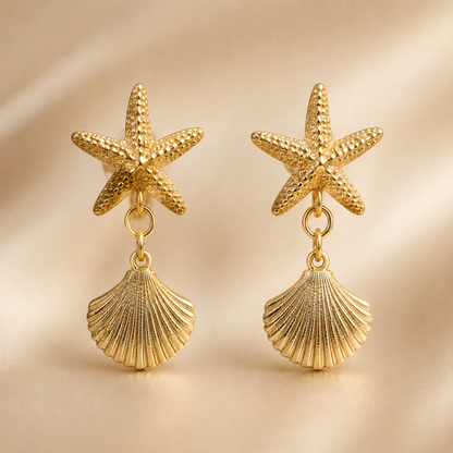 Starfish & Shell Drop Earrings