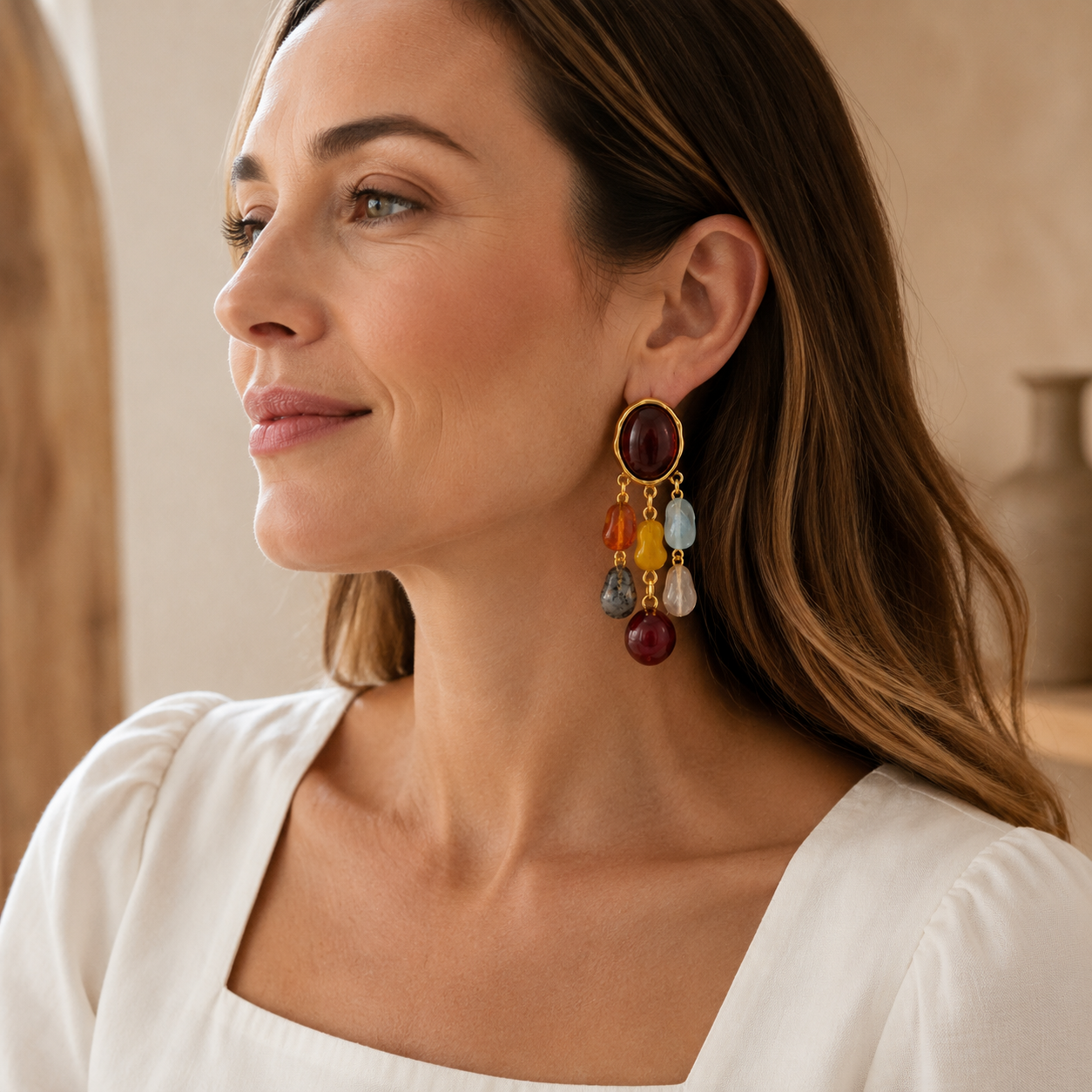 Gemstone Cascade Drop Earrings