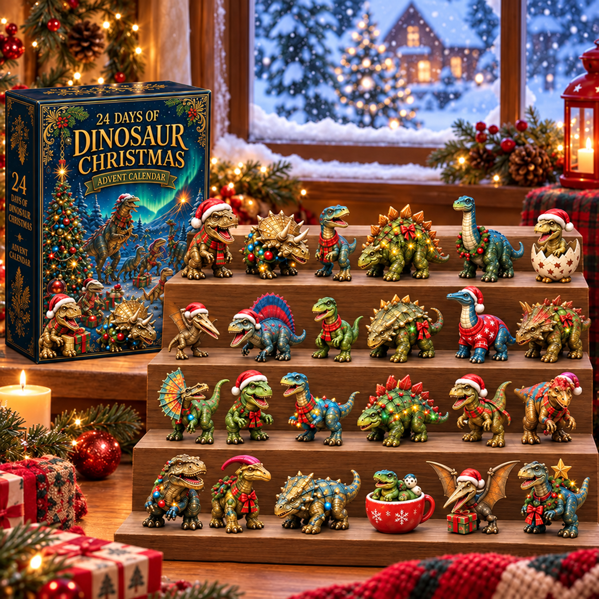 24 Days of Dinosaur Christmas AdventCalendar - 24 Collectible Dino Figurines &Holiday Surprises🎁